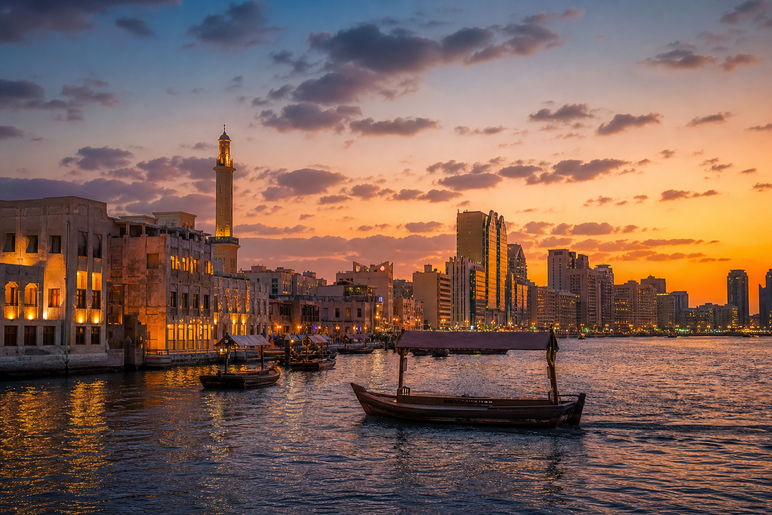 Dubai Creek historic waterfront and skyline